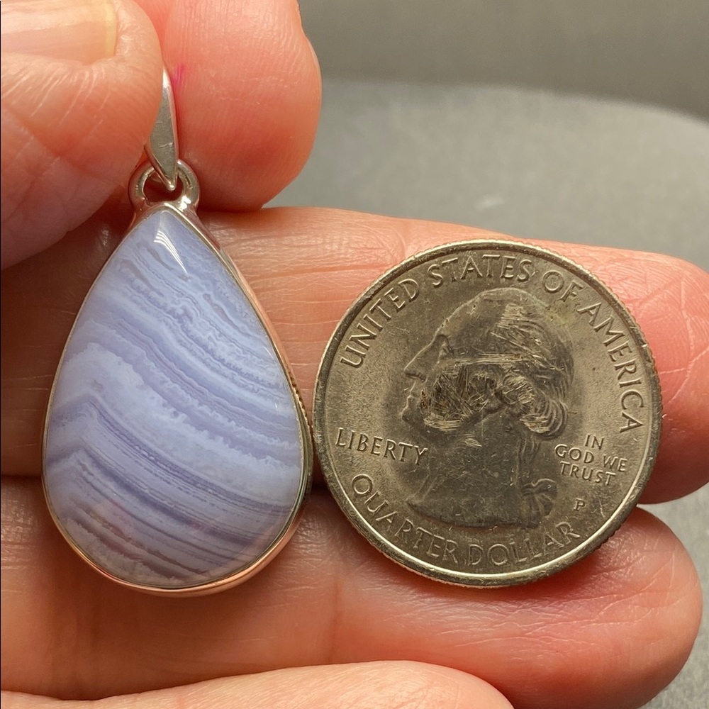 Blue Lace Agate Pendant in Solid Sterling Silver 925 - Picture 7 of 7